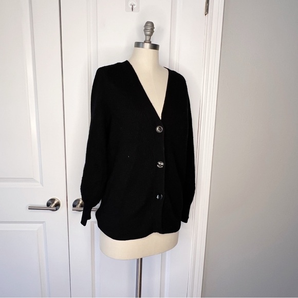 Aritzia BabatonBespoke Black Cardigan Ribbed Size Small Wool Linen Blend - Picture 1 of 6